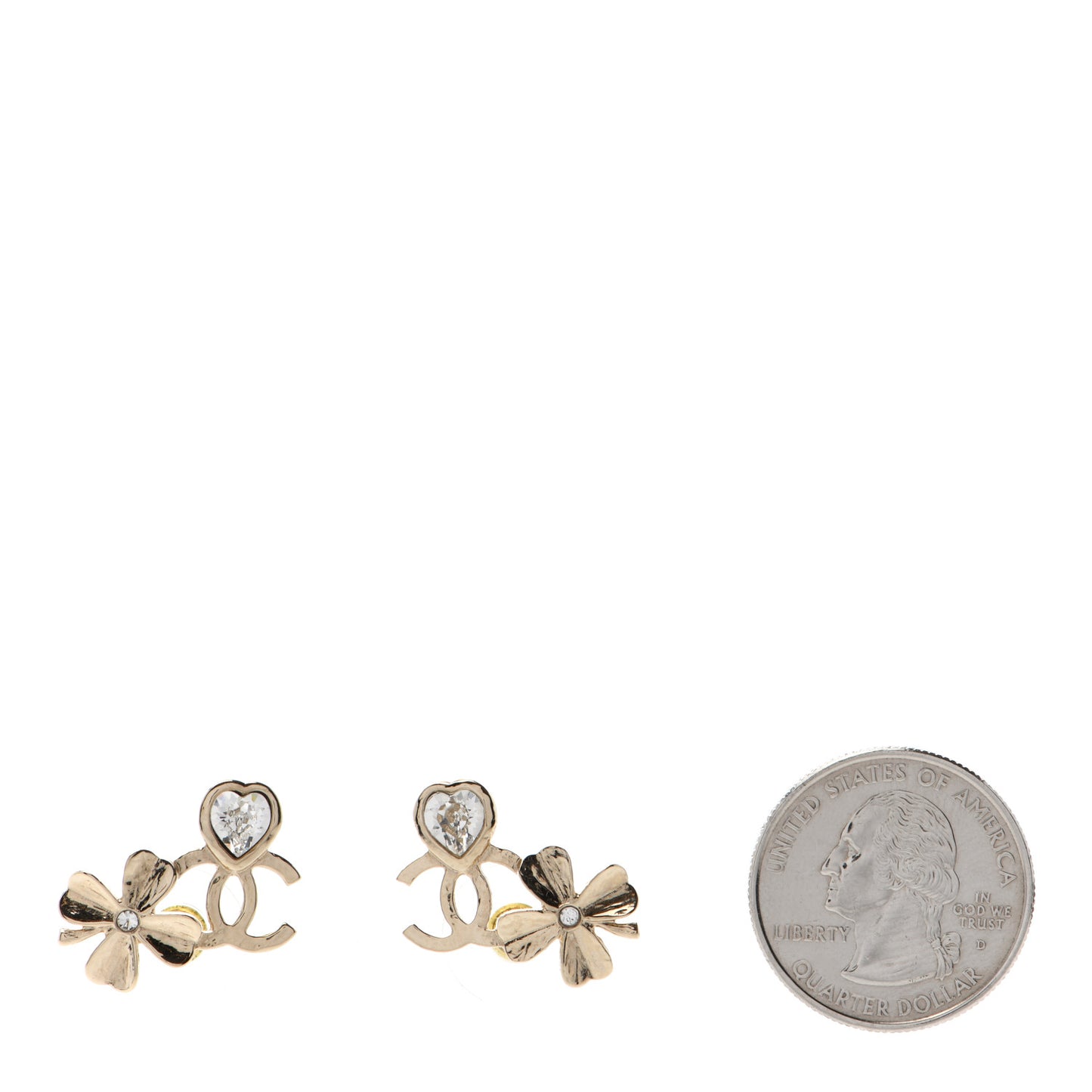 Crystal Shamrock CC Heart Earrings Gold
