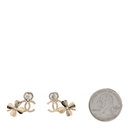 Chanel Crystal Shamrock CC Heart Earrings Gold 3 of 4