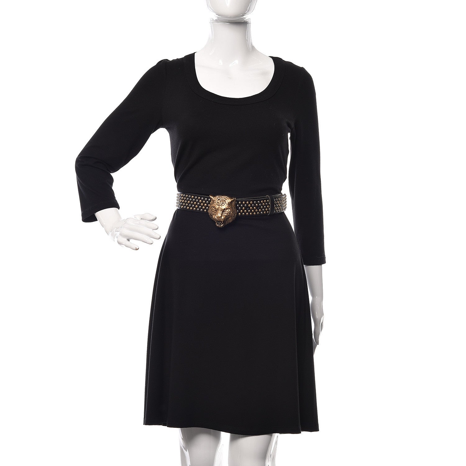 Gucci Calfskin Studded Feline Belt 110 44 Black 2 of 6