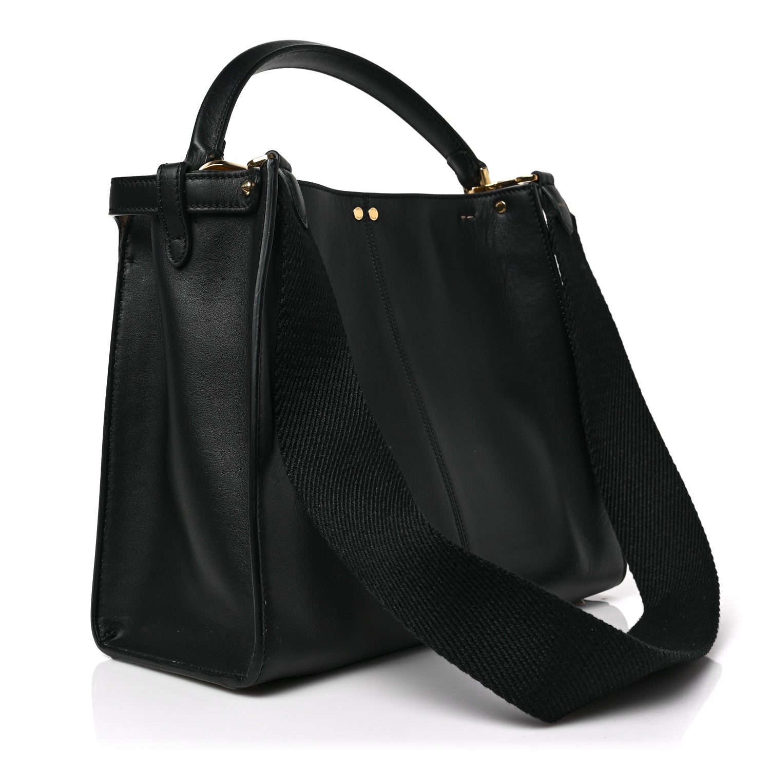 Fendi Vitello Seta Glazed Fabric FF 1974 Medium Peekaboo X-Lite Black Mogano Panna 3 of 8