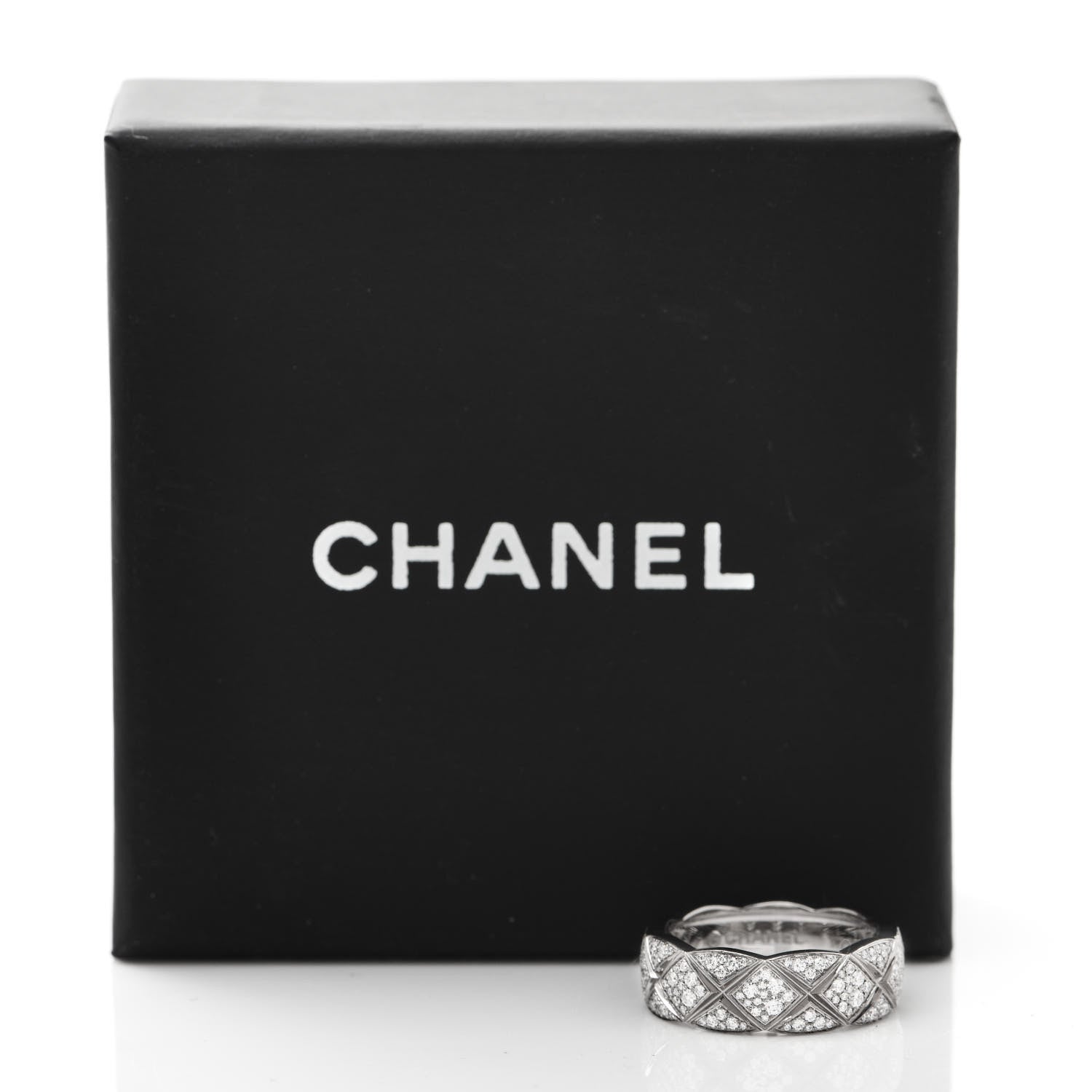 Chanel 18K White Gold Diamond Small Coco Crush Pave Ring 52 6 6 of 6