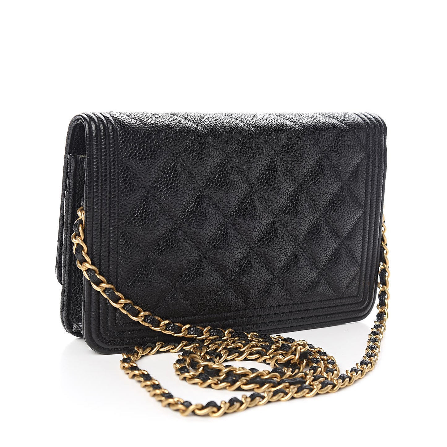 Caviar Quilted Boy Wallet On Chain WOC Black
