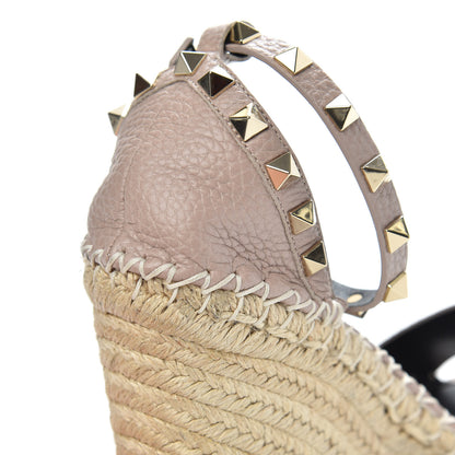 Valentino Garavani Grained Calfskin Rockstud Ankle Strap Espadrille 15/105mm Wedge Sandals 37 Poudre Natural 8 of 8