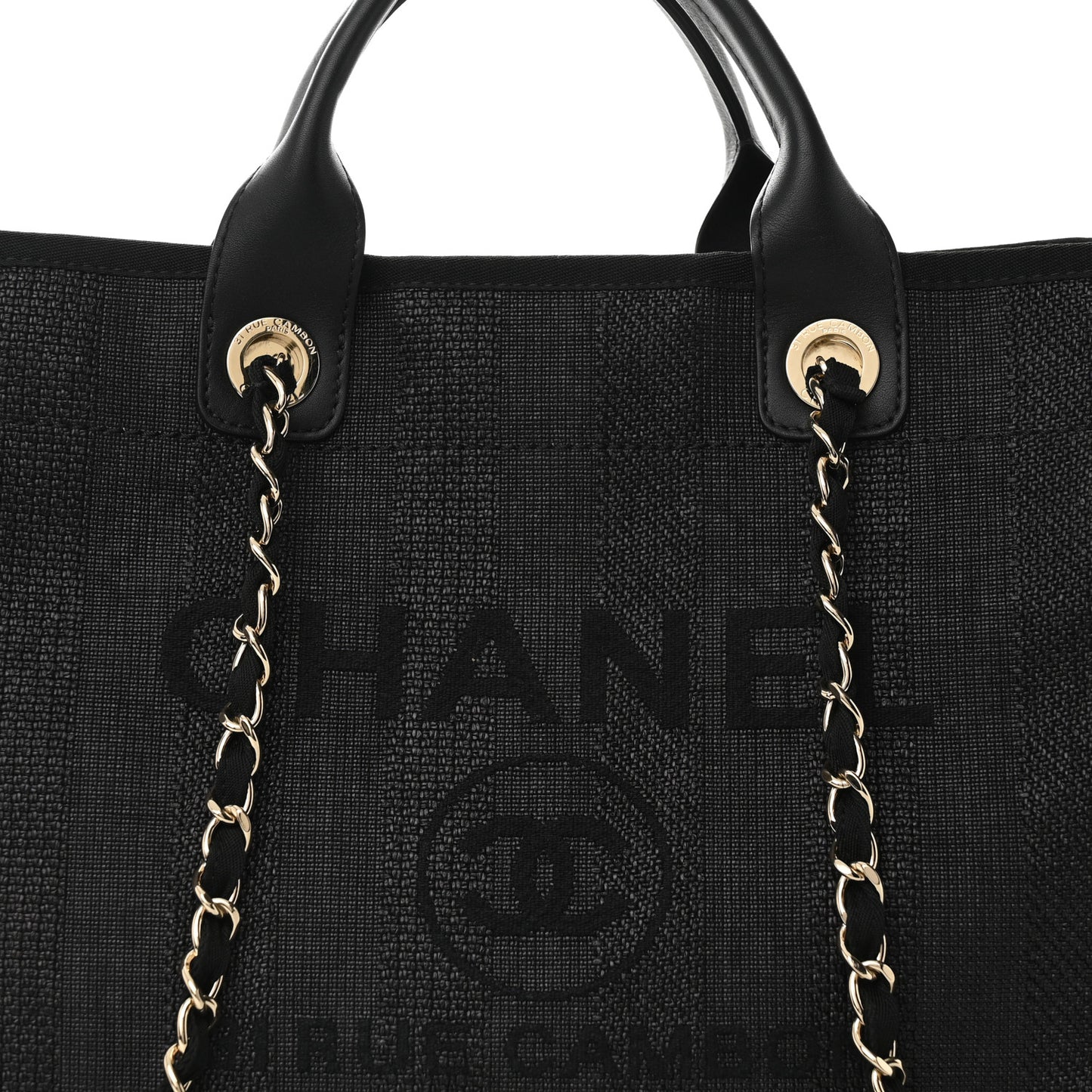 Mixed Fibers Calfskin Striped Medium Deauville Tote Black