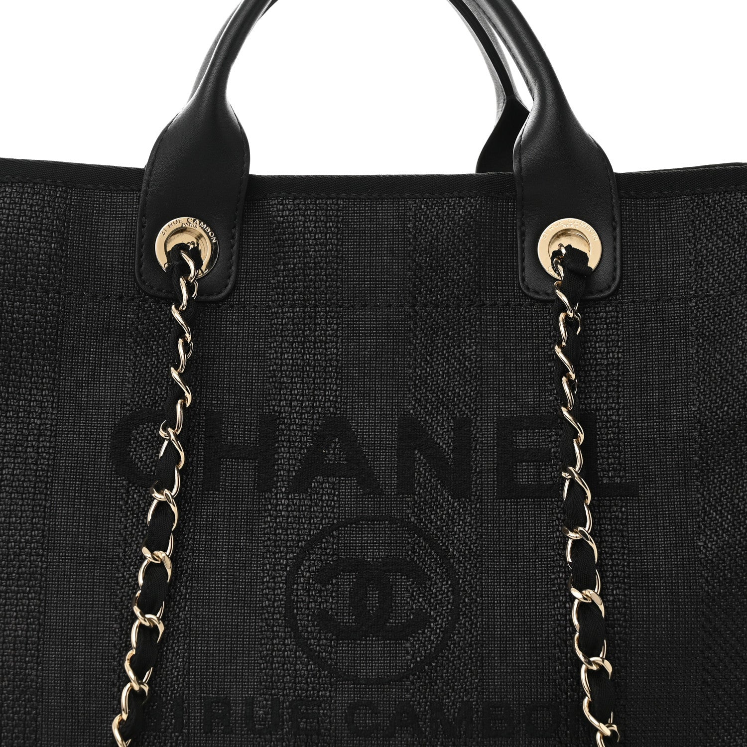 Chanel Mixed Fibers Calfskin Striped Medium Deauville Tote Black 8 of 11