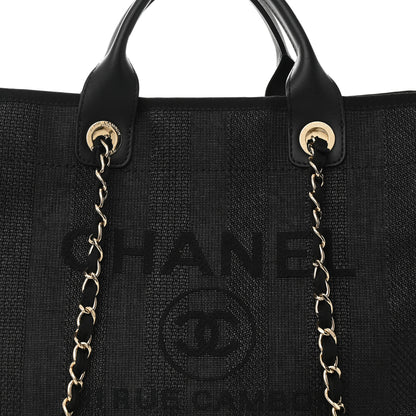 Chanel Mixed Fibers Calfskin Striped Medium Deauville Tote Black 8 of 11