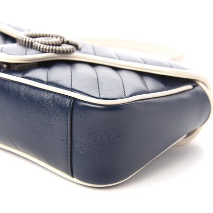 Gucci Vintage Effect Calfskin Matelasse Diagonal Small Torchon GG Marmont Shoulder Bag Blue Agata Mystic White 8 of 11