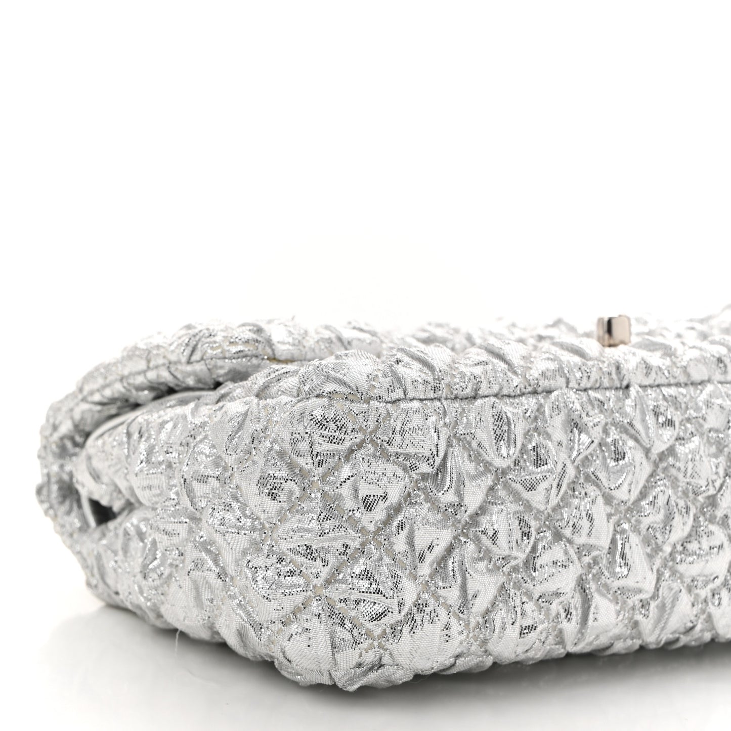 Metallic Lame Quilted Small Double Flap Silver