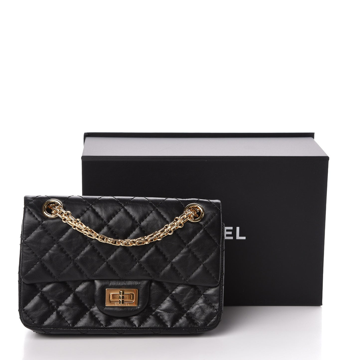 Aged Calfskin Quilted 2.55 Reissue Mini Flap Black
