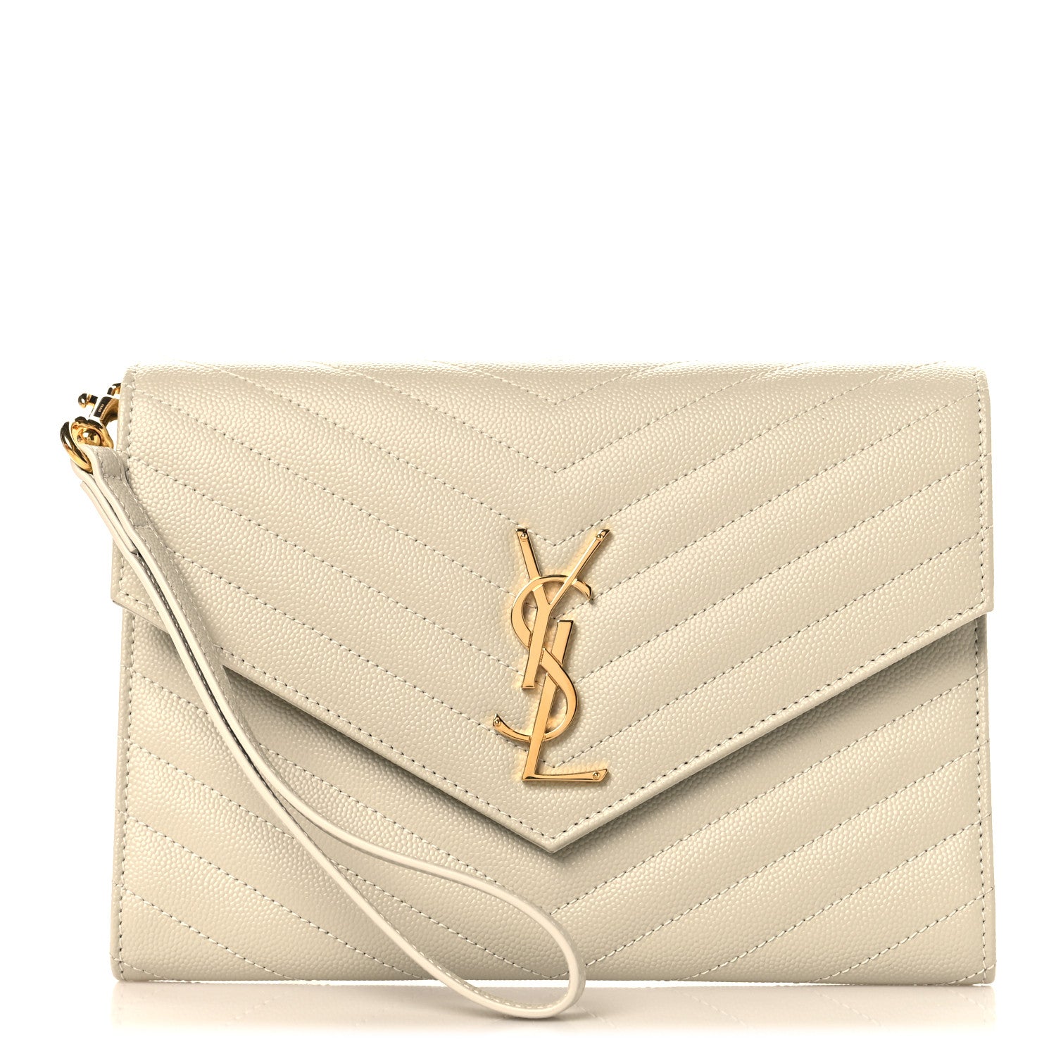 Saint Laurent Grain De Poudre Matelasse Chevron Cassandre Envelope Chain Wallet Crema Soft 1 of 8