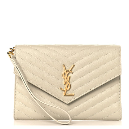 Saint Laurent Grain De Poudre Matelasse Chevron Cassandre Envelope Chain Wallet Crema Soft 1 of 8