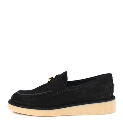 Chanel Suede Calfskin Pearl CC Moccasin Loafers 38.5 Black 1 of 10