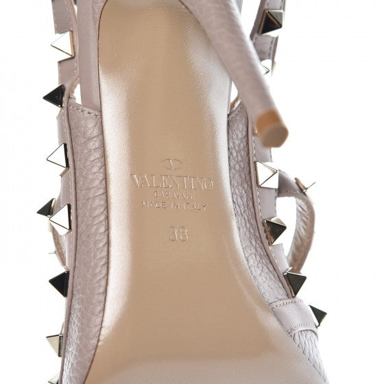 Valentino Garavani Pebbled Calfskin Rockstud Ankle Strap Pumps 38 Poudre 7 of 10