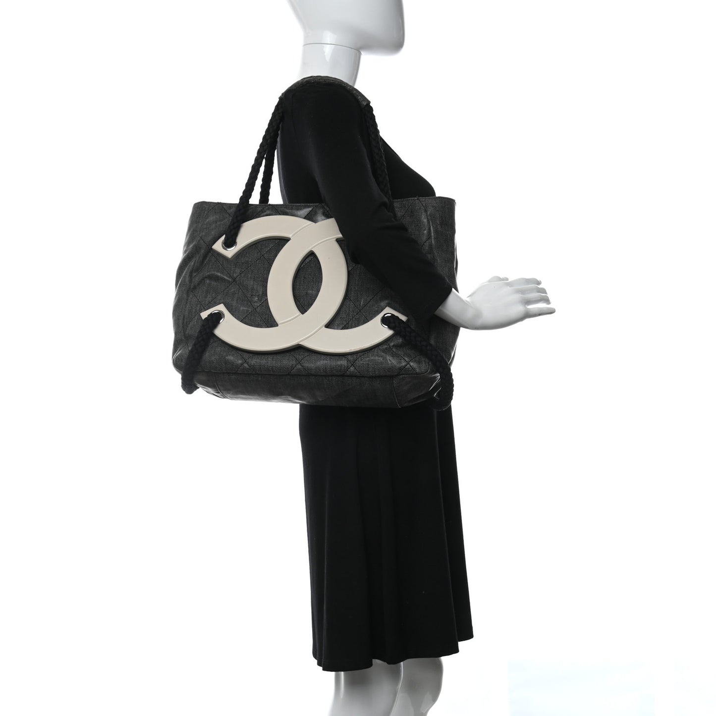 Coated Canvas Large CC Yacht Tote Black White