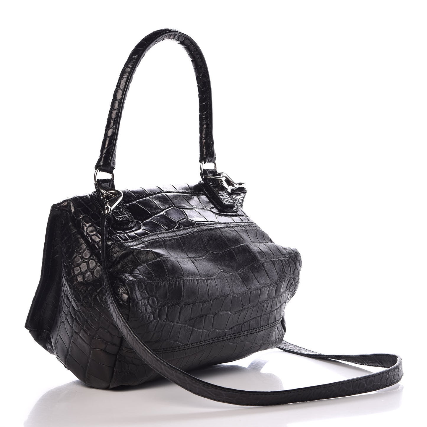 Calfskin Crocodile Embossed Small Pandora Black