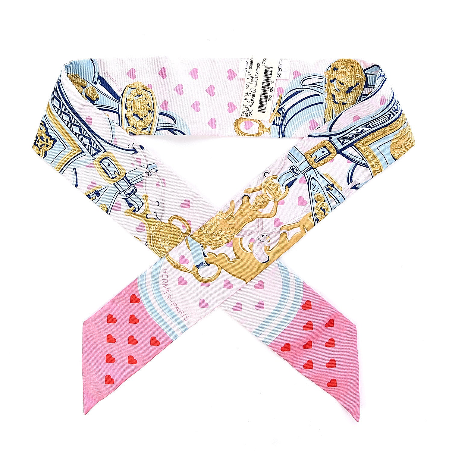 Hermes Silk Brides de Gala Love Twilly Rose Pale Bleu Glacier Rose 1 of 5