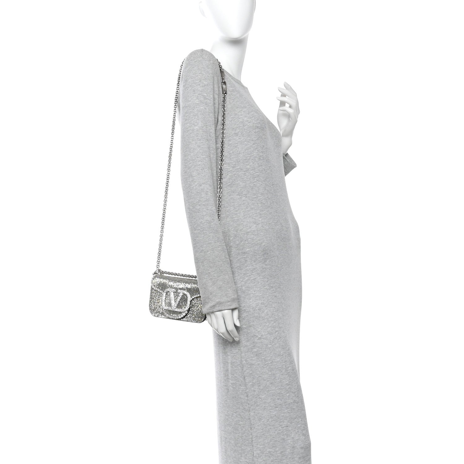 Valentino Garavani Swarovski Crystal Embroidered Vlogo Small Loco Shoulder Bag Crystal Silver 2 of 10