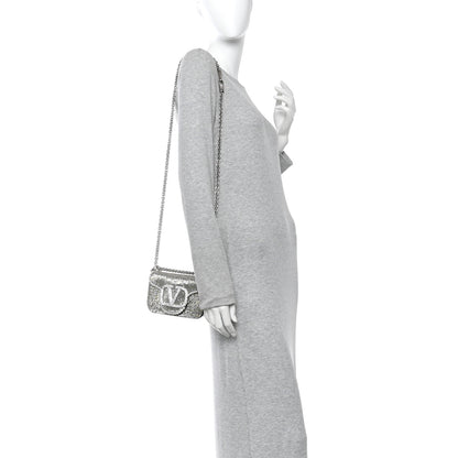 Valentino Garavani Swarovski Crystal Embroidered Vlogo Small Loco Shoulder Bag Crystal Silver 2 of 10