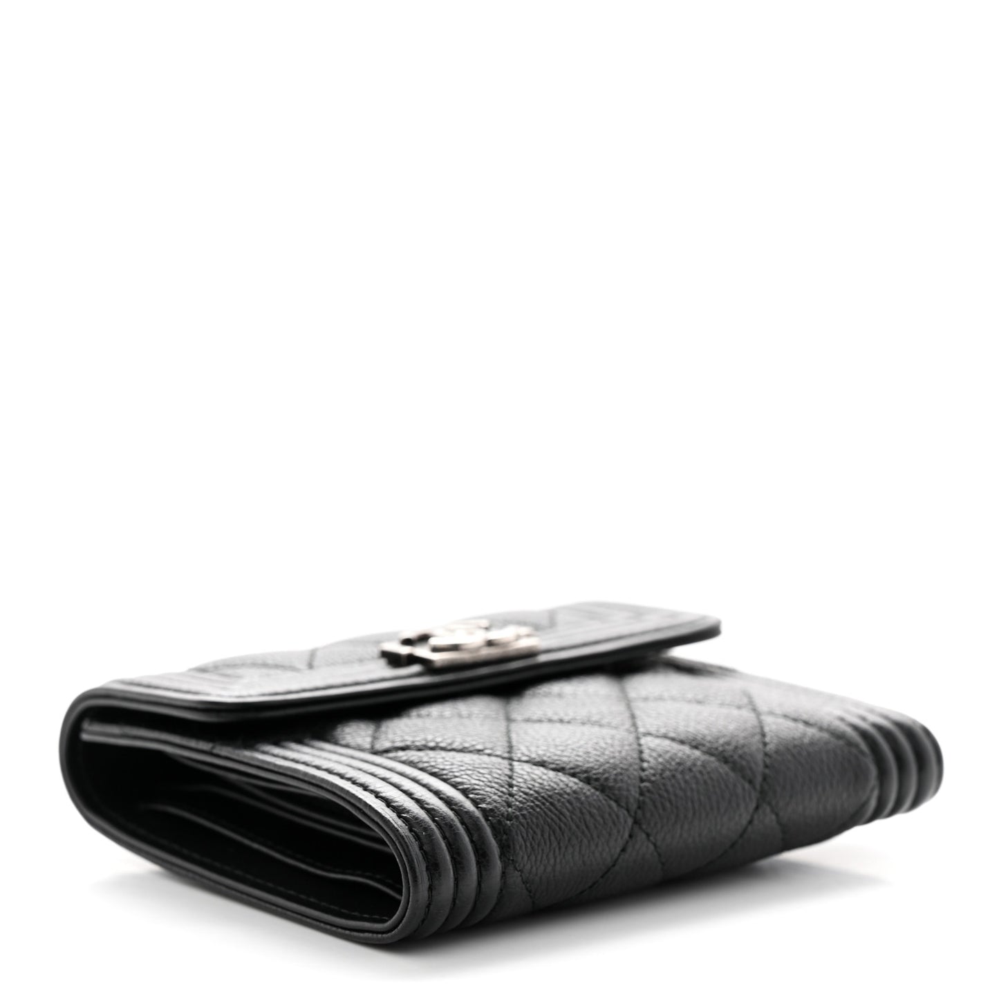 Caviar Quilted Compact Boy Wallet Black