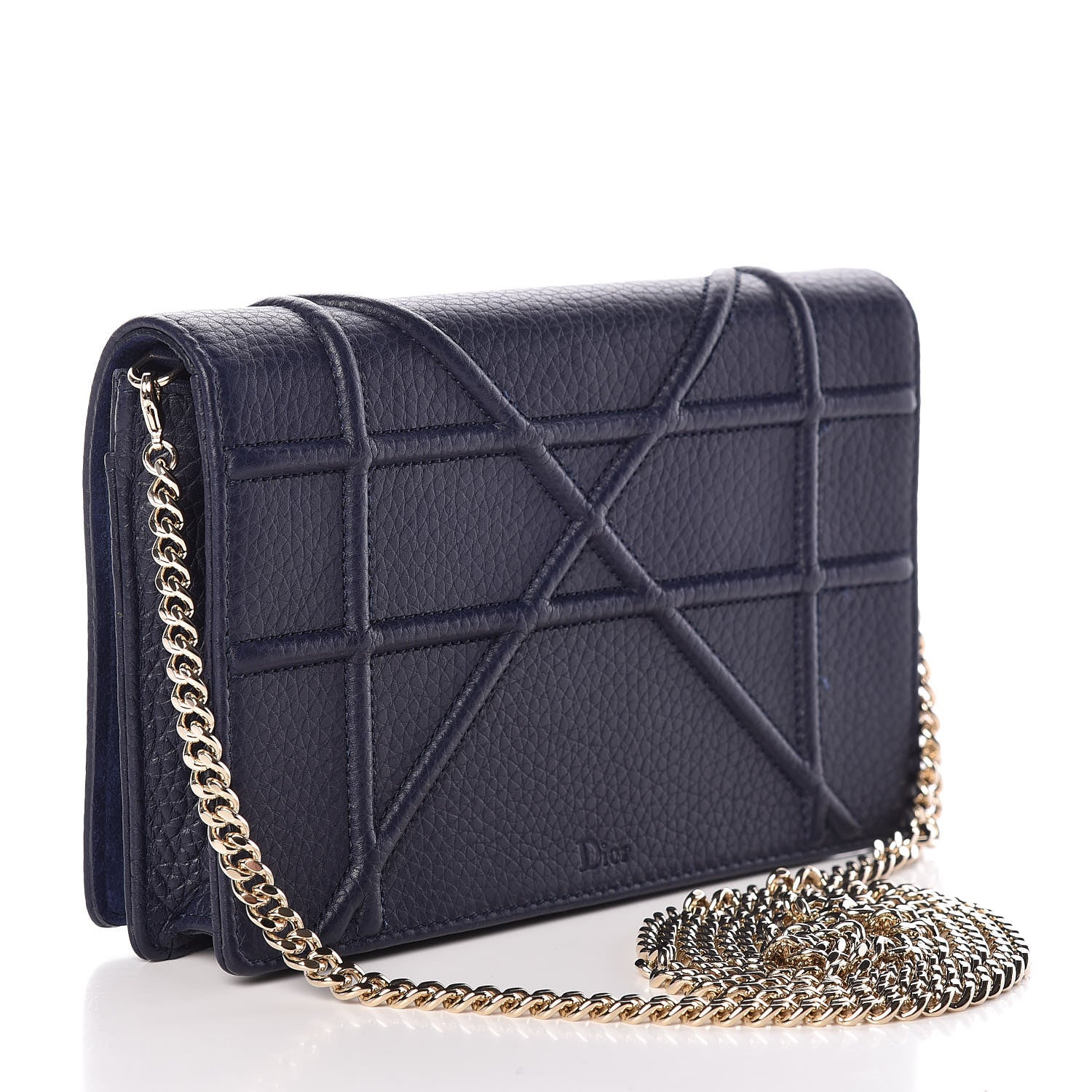 Christian Dior Grained Calfskin Diorama Wallet on Chain Pouch Indigo 3 of 10
