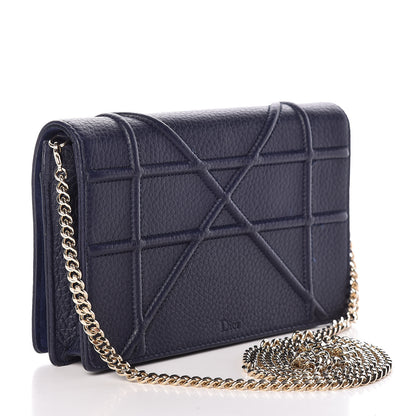 Christian Dior Grained Calfskin Diorama Wallet on Chain Pouch Indigo 3 of 10