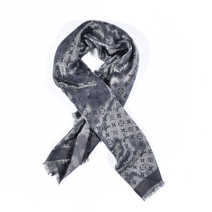 Louis Vuitton Silk Lurex Wool Monogram Shine Shawl Black 2 of 5