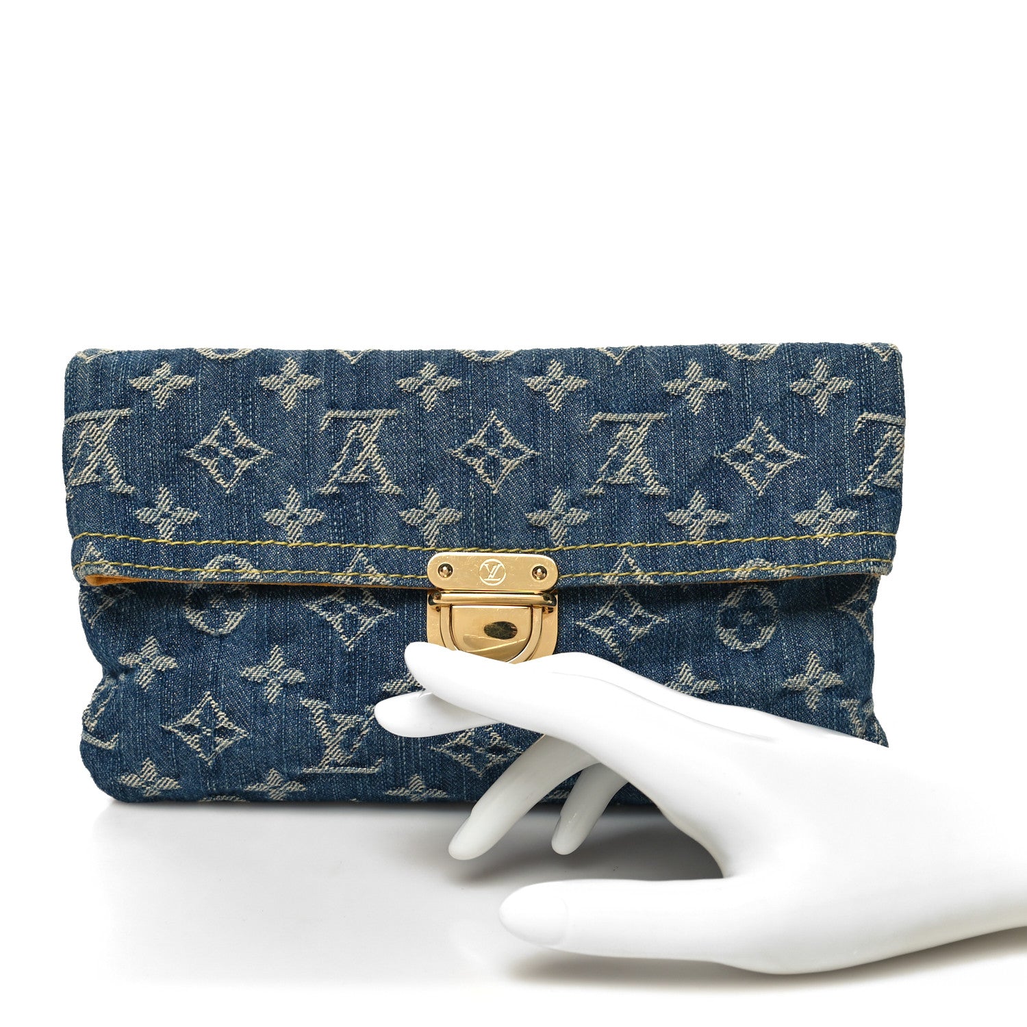 Louis Vuitton Monogram Denim Pochette Plat Clutch Blue 2 of 9
