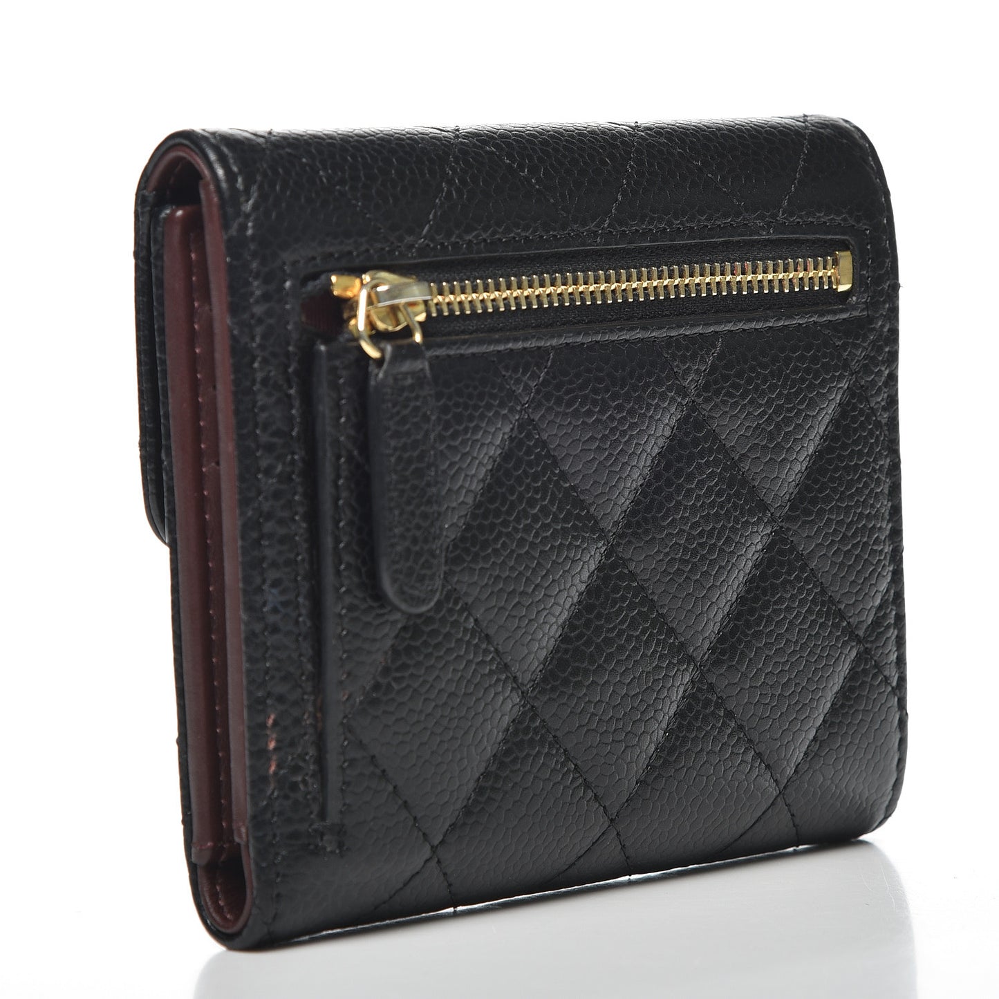 Caviar Quilted Compact Flap Wallet Black