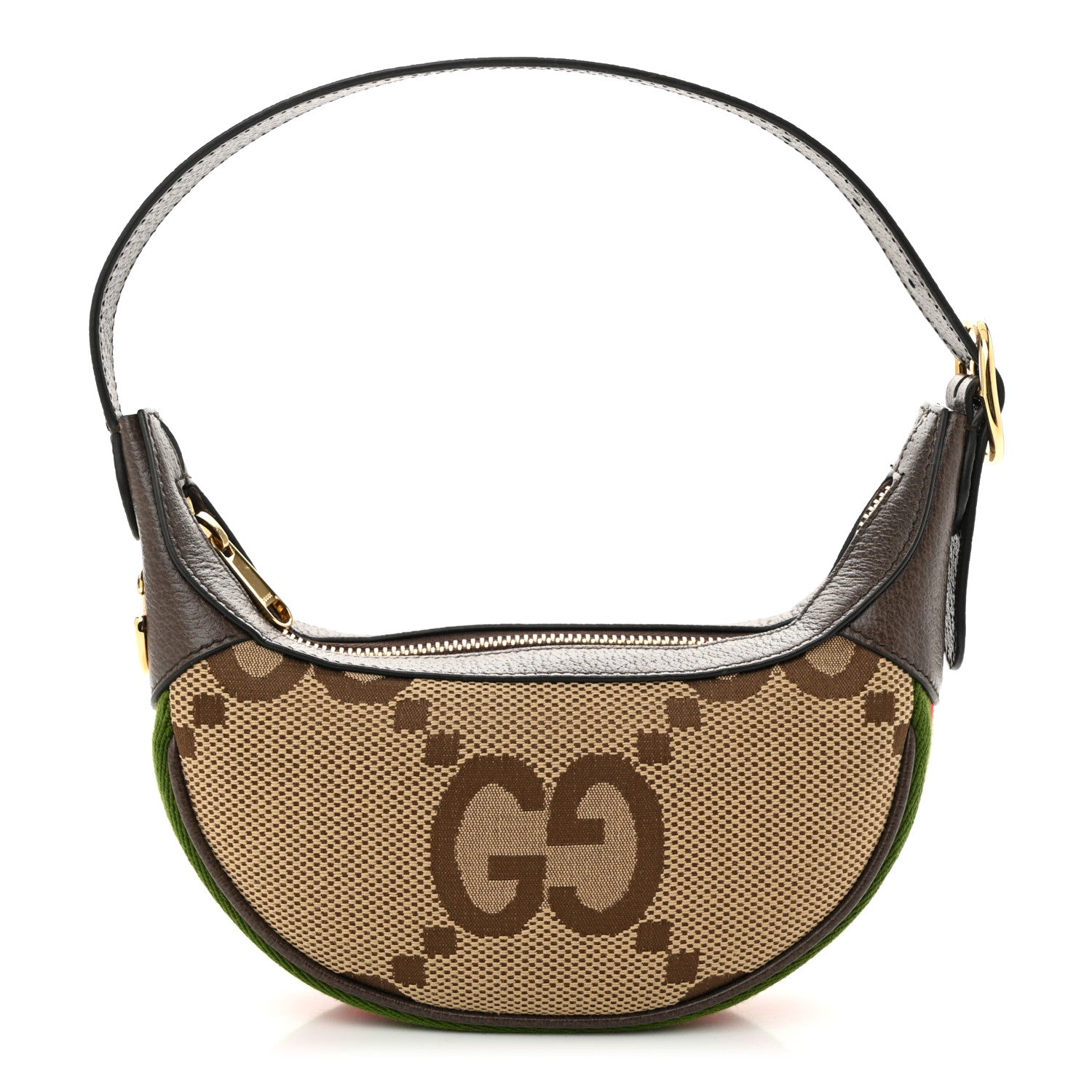 Gucci Monogram Jumbo GG Textured Dollar Calfskin Web Mini Ophidia Half Moon Hobo Camel Ebony New Acero 1 of 12