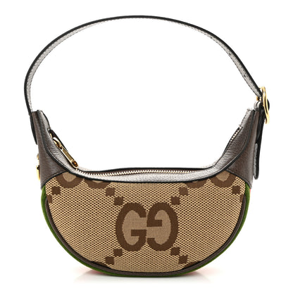 Gucci Monogram Jumbo GG Textured Dollar Calfskin Web Mini Ophidia Half Moon Hobo Camel Ebony New Acero 1 of 12