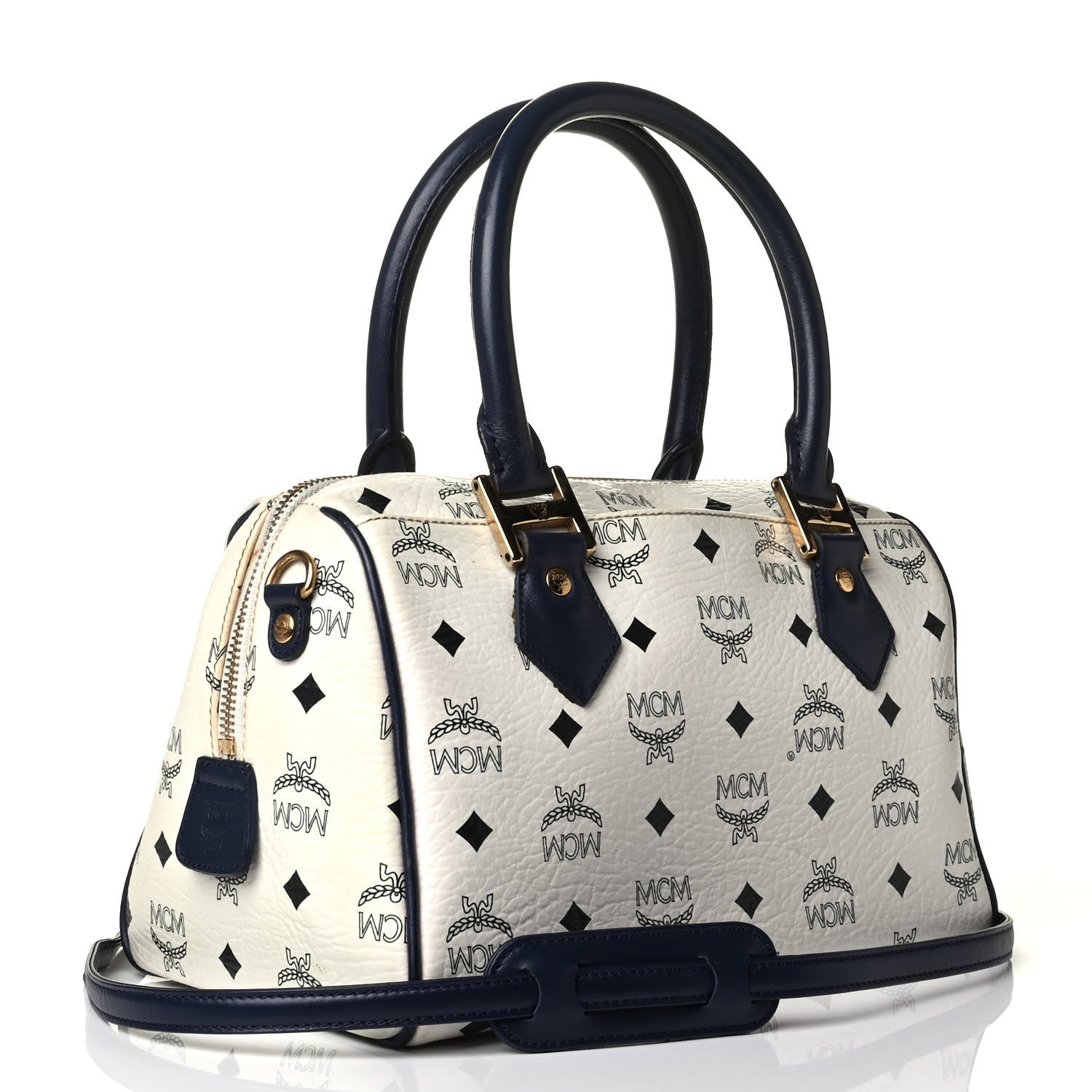 MCM Visetos Boston Satchel White 2 of 7