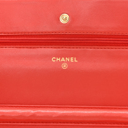 Chanel Lambskin Quilted Wallet On Chain WOC Light Red 6 of 16