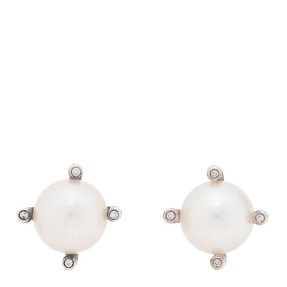 David Yurman Sterling Silver Diamond Pearl 9.5-10mm Cable Stud Earrings 1 of 4