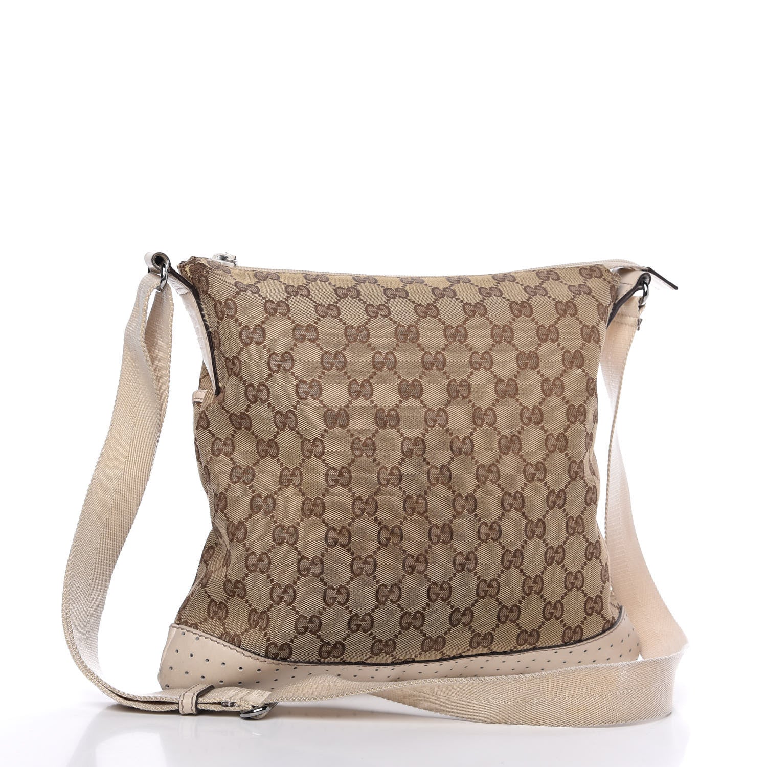 Gucci Monogram Calfskin Perforated Medium Flat Messenger Bag Off White 3 of 12