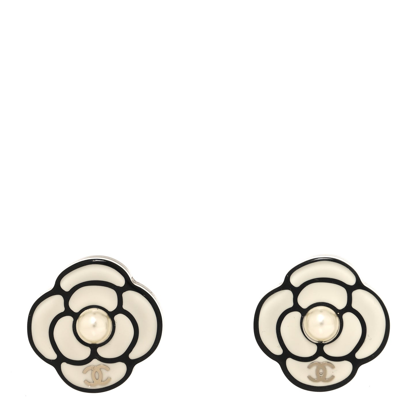 Resin Pearl Camelia Earrings Black White