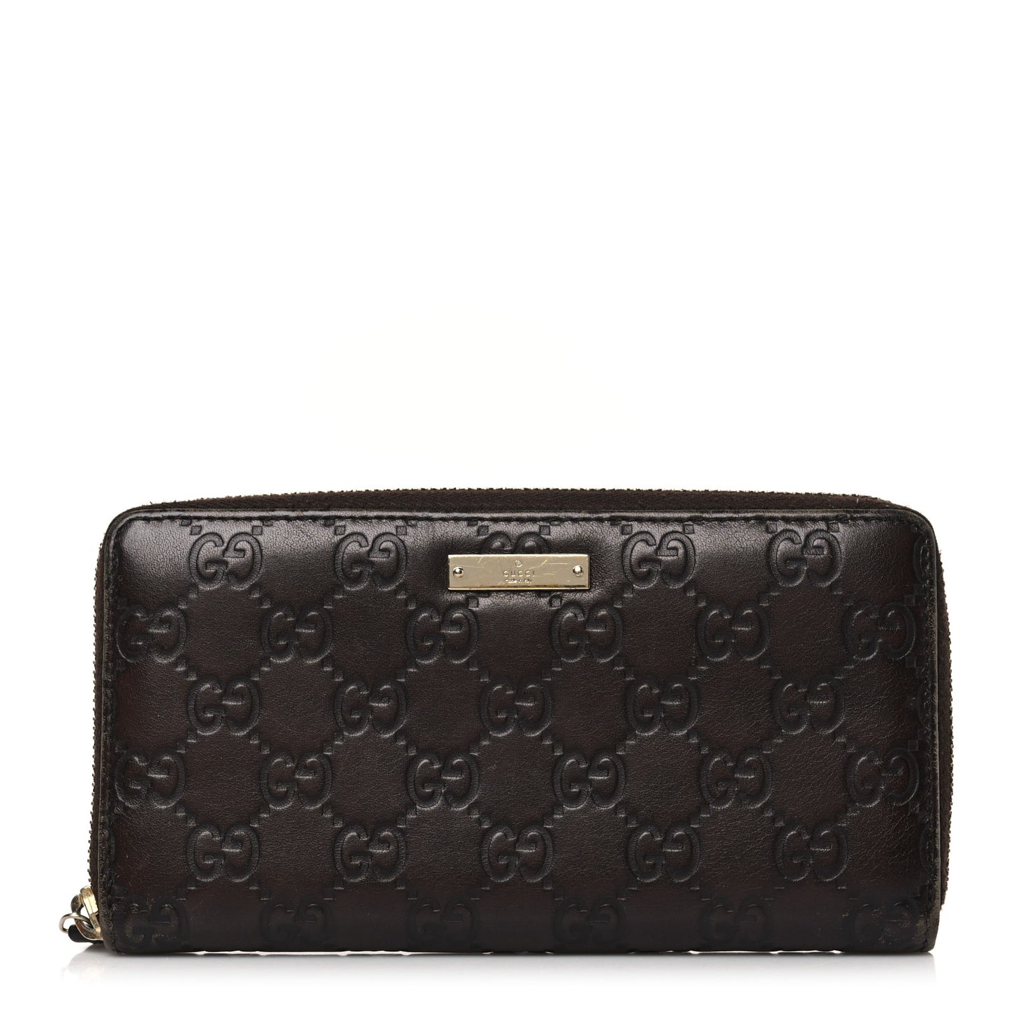 Guccissima Margaux Calfskin Metal Bar Zip Around Wallet Chocolate