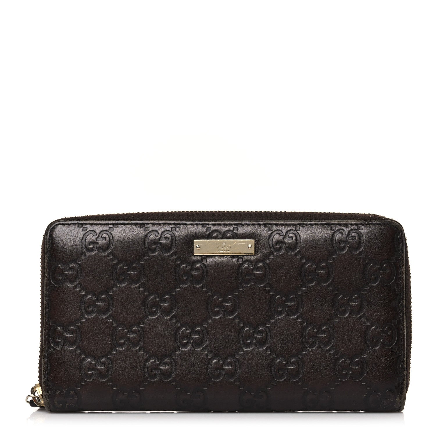 Gucci Guccissima Margaux Calfskin Metal Bar Zip Around Wallet Chocolate 1 of 10