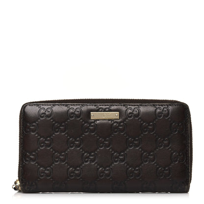 Gucci Guccissima Margaux Calfskin Metal Bar Zip Around Wallet Chocolate 1 of 10