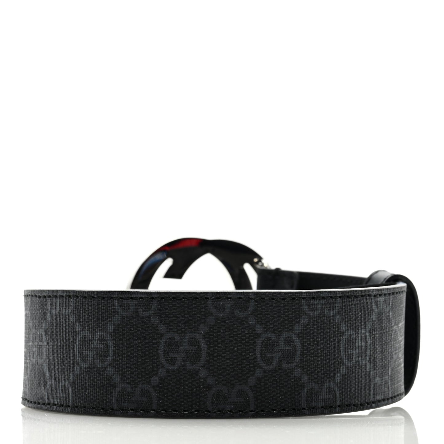 GG Supreme Monogram Selleria Calfskin Interlocking G 40mm Belt 80 32 Black Grey
