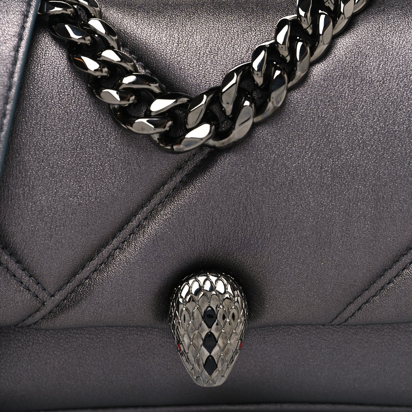 Metallic Calfskin Matelasse Mini Serpenti Cabochon Crossbody Bag Gray