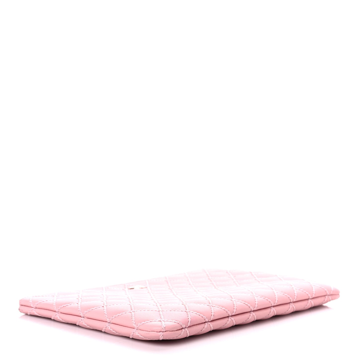 Calfskin Quilted Enamel CC Stitched Medium Cosmetic Case Pink
