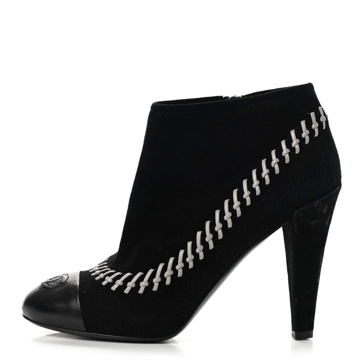 Suede Lambskin Short Boots 37.5 Black White