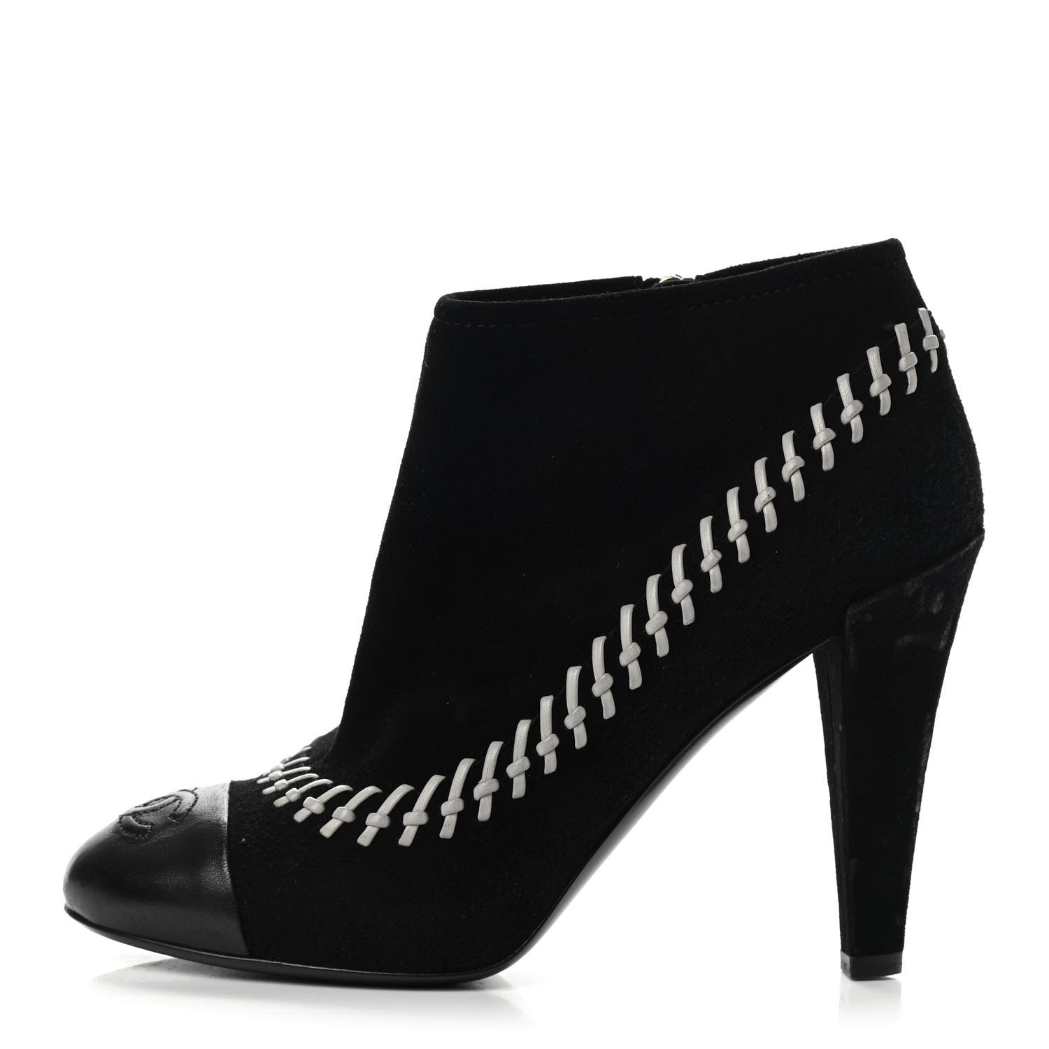 Chanel Suede Lambskin Short Boots 37.5 Black White 1 of 10