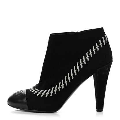 Chanel Suede Lambskin Short Boots 37.5 Black White 1 of 10