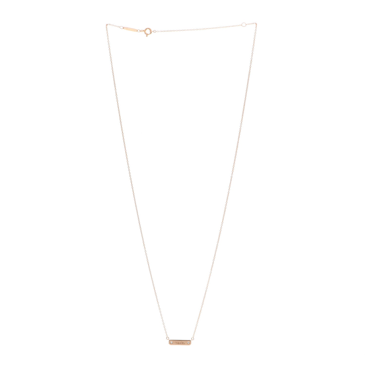 Tiffany 18K Rose Gold Diamond Micro Bar Pendant Necklace 3 of 5