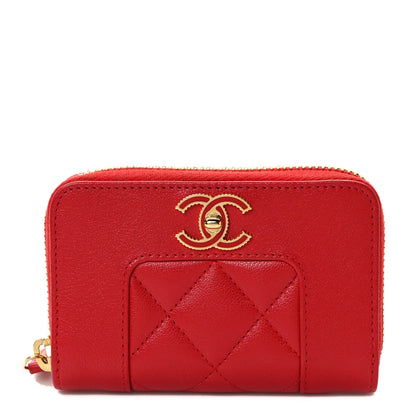 Chanel Sheepskin Quilted Mademoiselle Vintage Zip Coin Purse Red 1 of 8