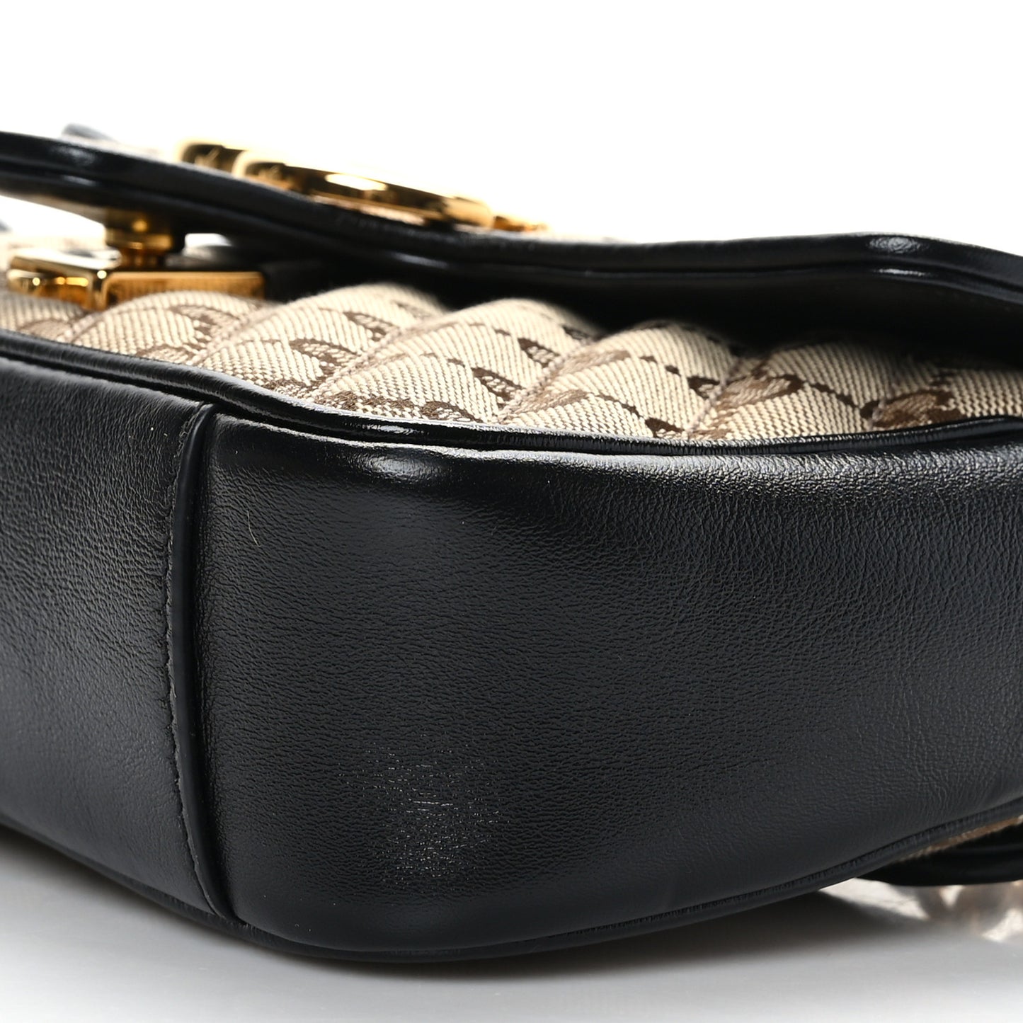 Monogram Matelasse Diagonal Mini GG Marmont Shoulder Bag Beige Black