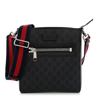 Gucci GG Supreme Monogram Web Small Flat Messenger Bag Black Grey 1 of 9