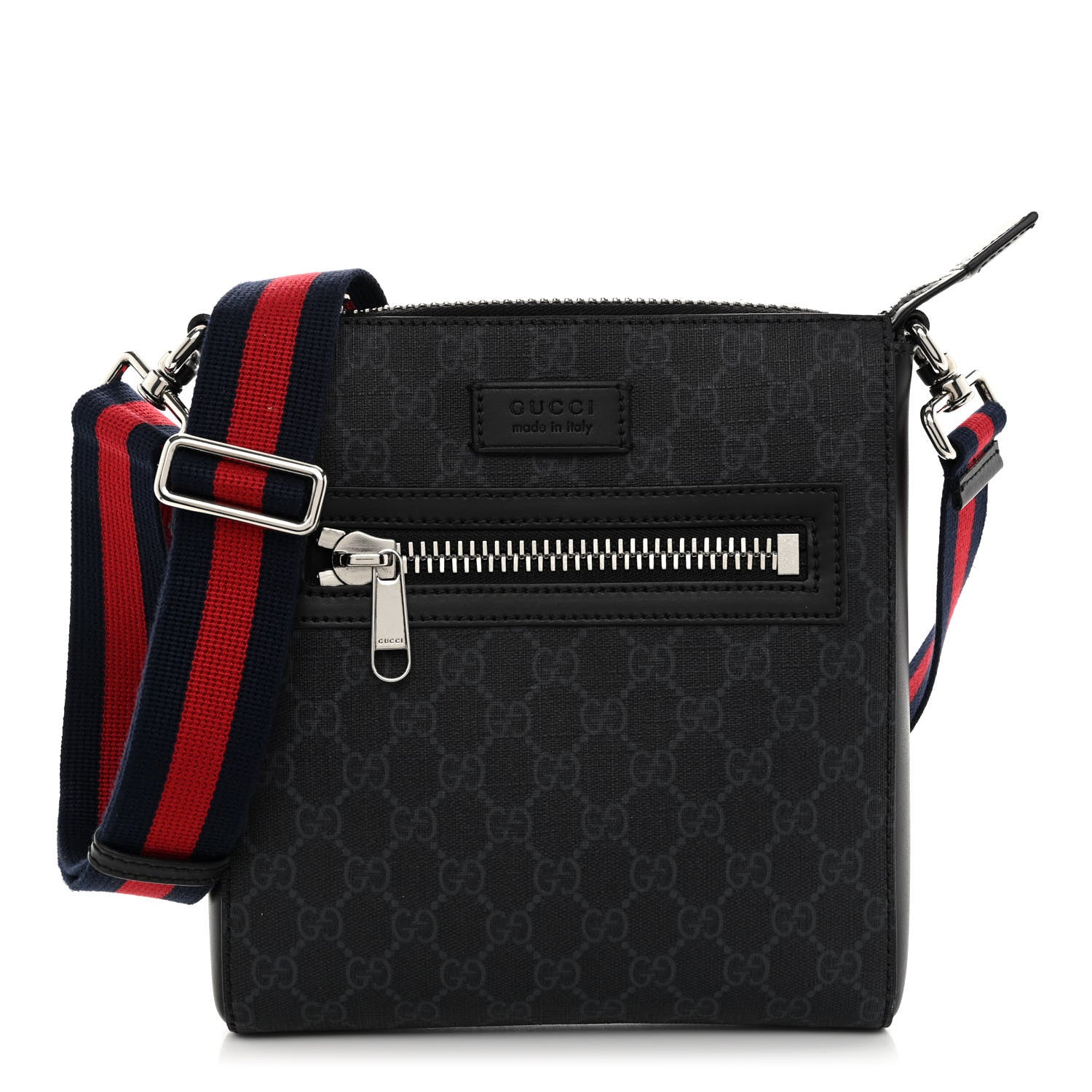 Gucci GG Supreme Monogram Web Small Flat Messenger Bag Black Grey 1 of 9