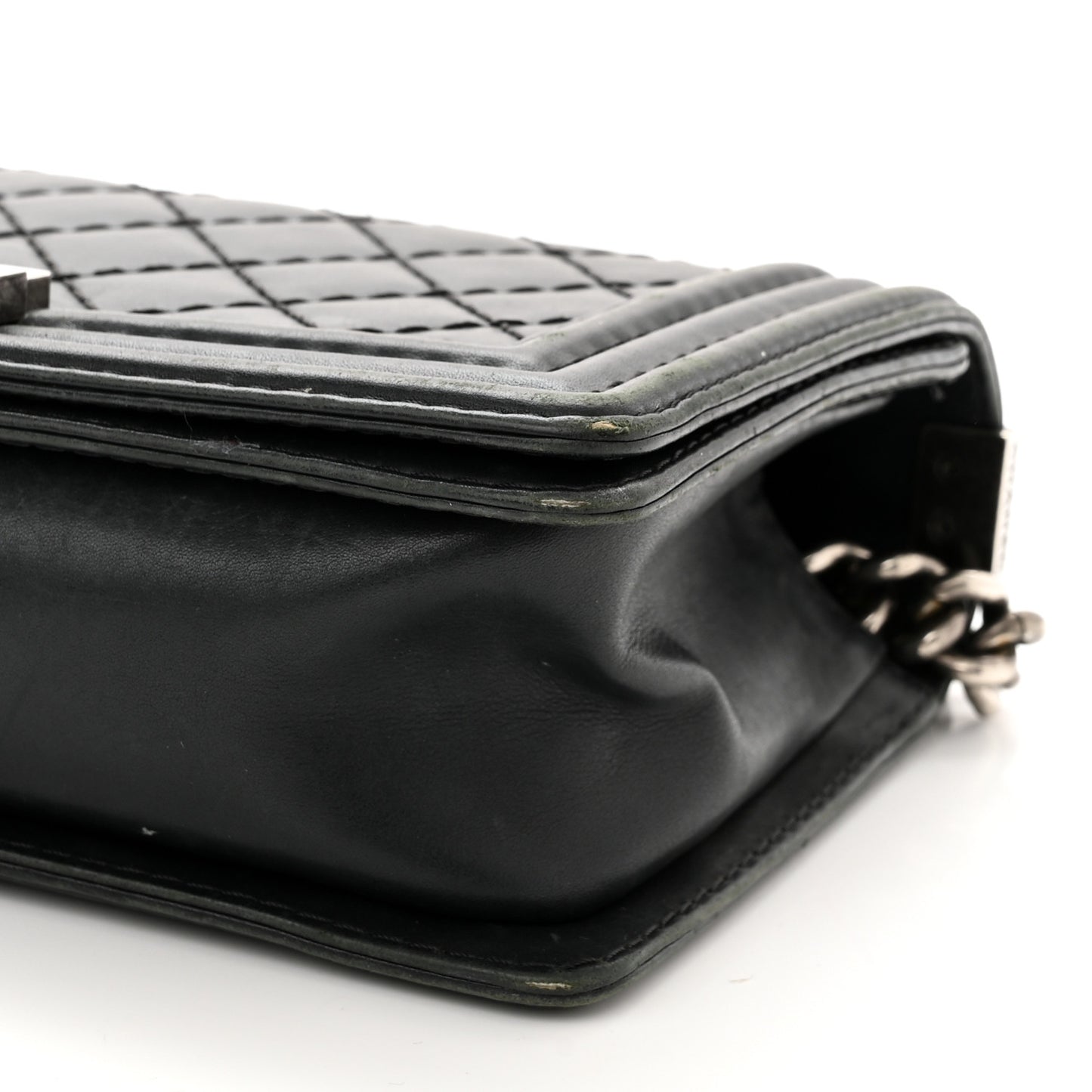 Calfskin Quilted Double Stitch New Medium Boy Flap Black